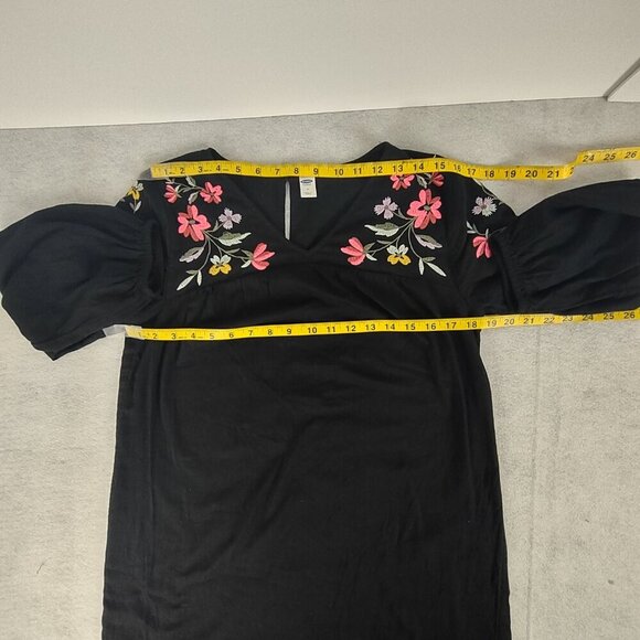 Old Navy Cotton Blend Tunic Dress Black Embroidered V-Neck Lined Size Medium - Picture 8 of 13